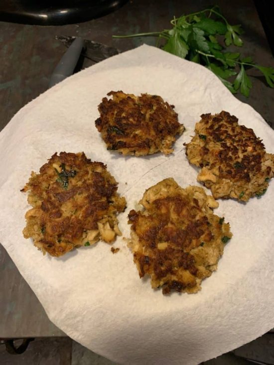 Coral tooth mushroom "crabcakes"